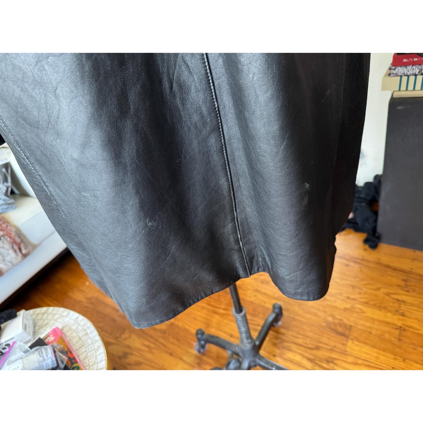 Men's Vintage Leather Trench Coat, Large