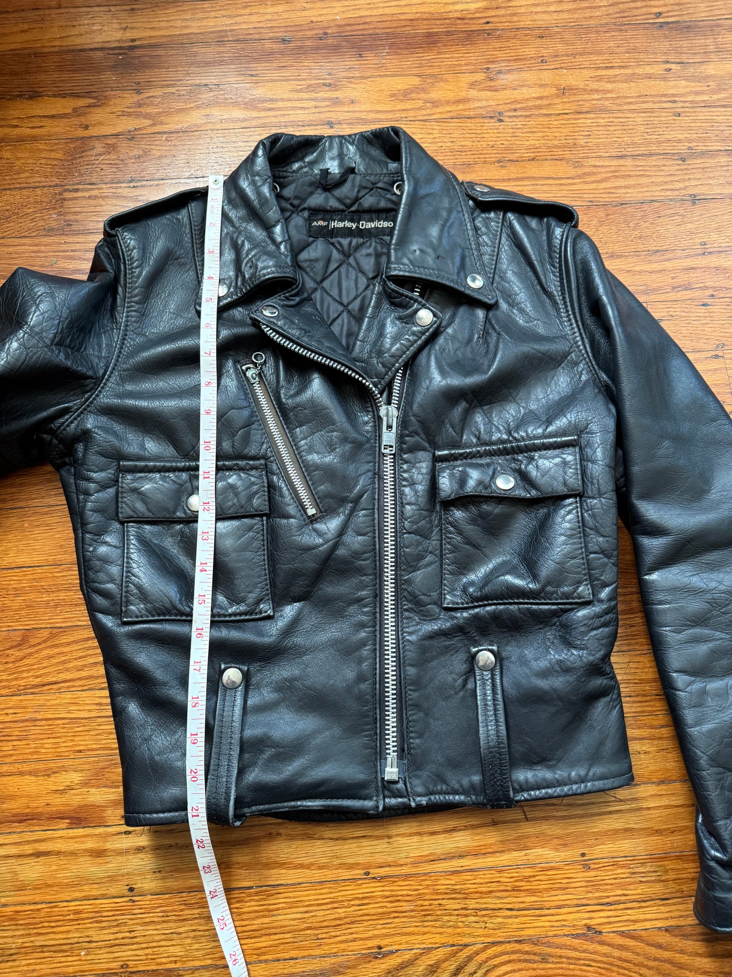 Women's Vintage 1970's Harley Davidson Leather Motorcycle Jacket, Medium