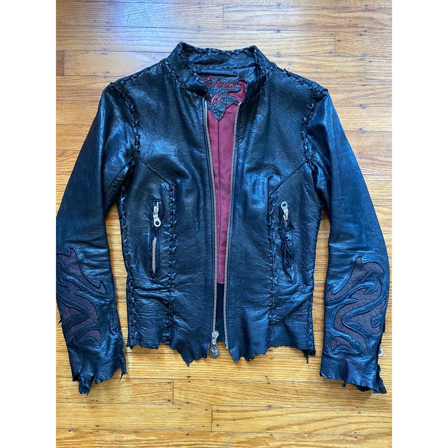 Eleven 11 Leather Jacket with Stingray & Studded Skull Back