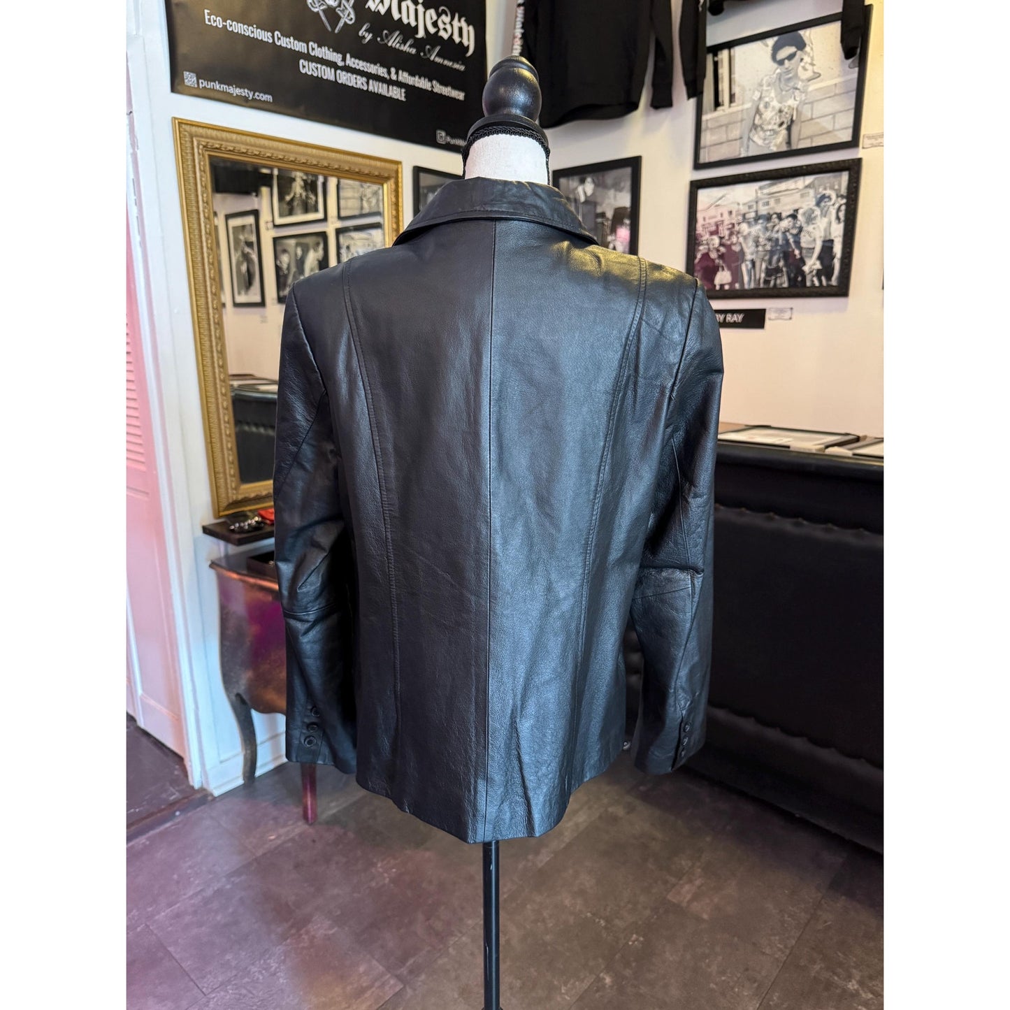Black Leather Women's Blazer, M