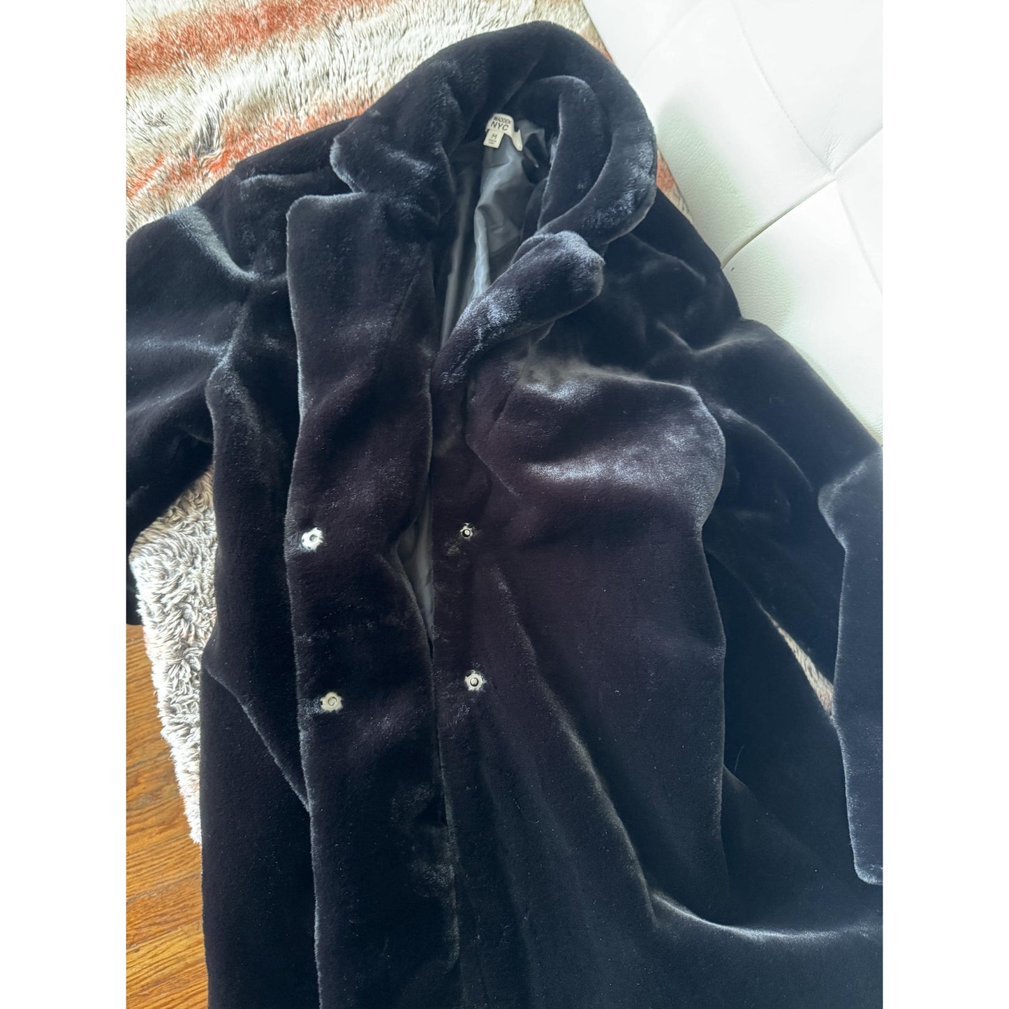 Women's Black Faux Fur Coat, M, New Steve Madden