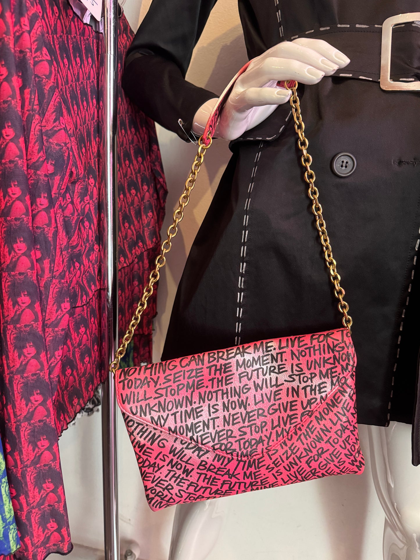 Hot Pink Empowering Statement Leather Chain Purse