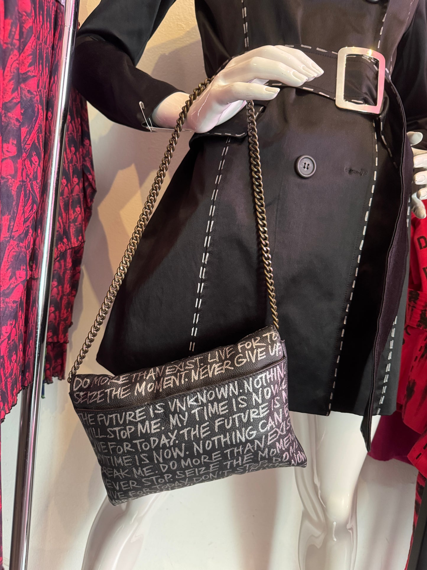 Black Empowering Statement Leather Chain Purse