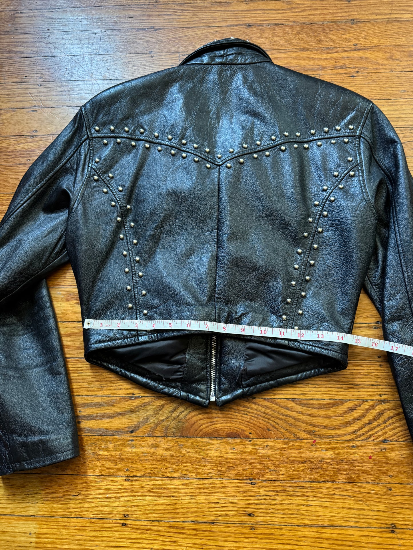 Women's Studded Vintage Leather Jacket, S