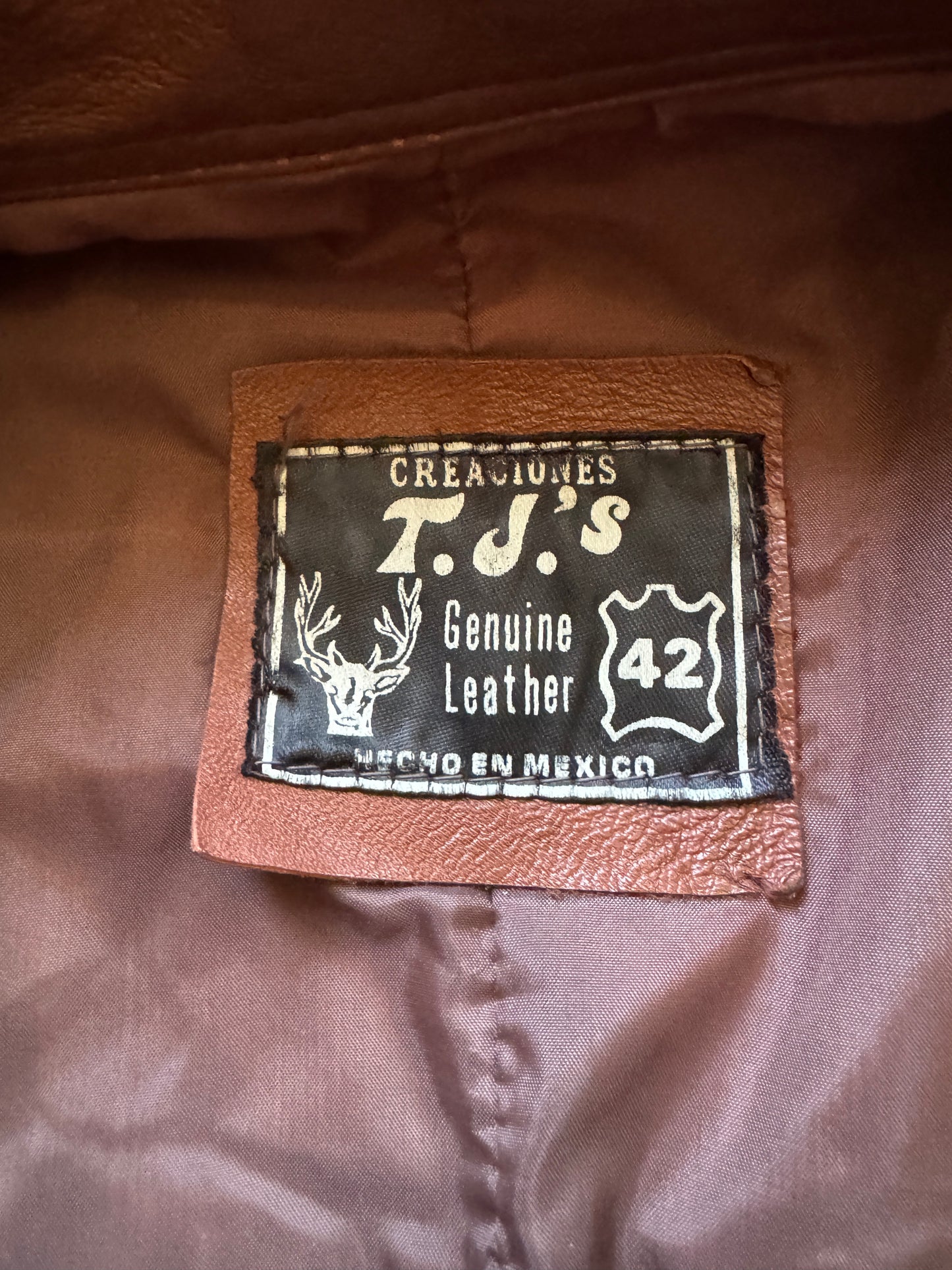 Men's Brown Vintage Leather Jacket, Large, 42