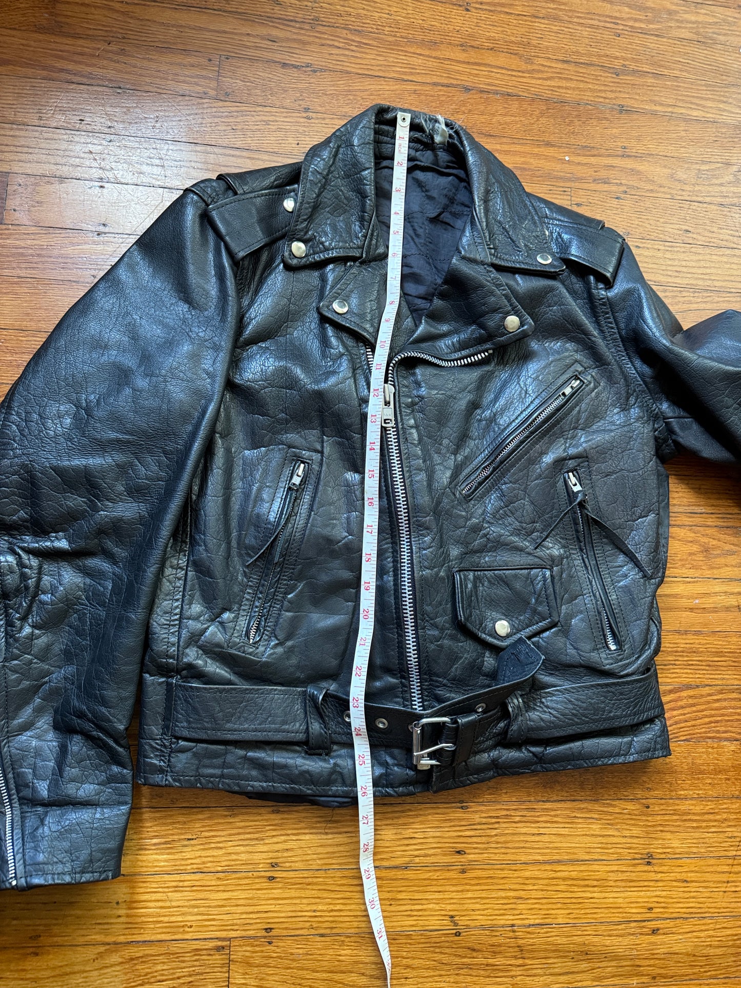 Men's Vintage Black Leather Motorcycle Jacket, 40, M