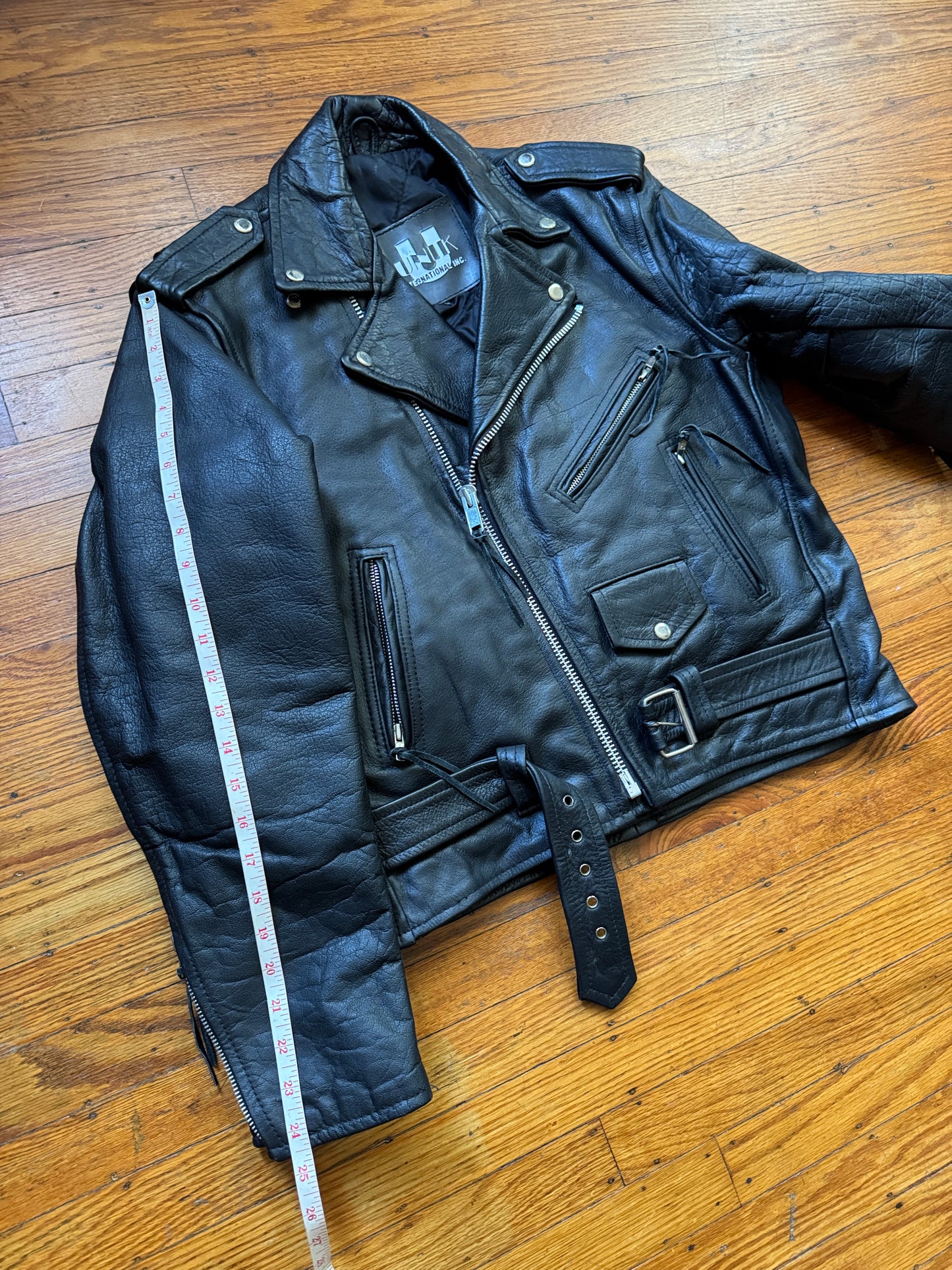 Men's Vintage Black Leather Motorcycle Jacket, 40, M