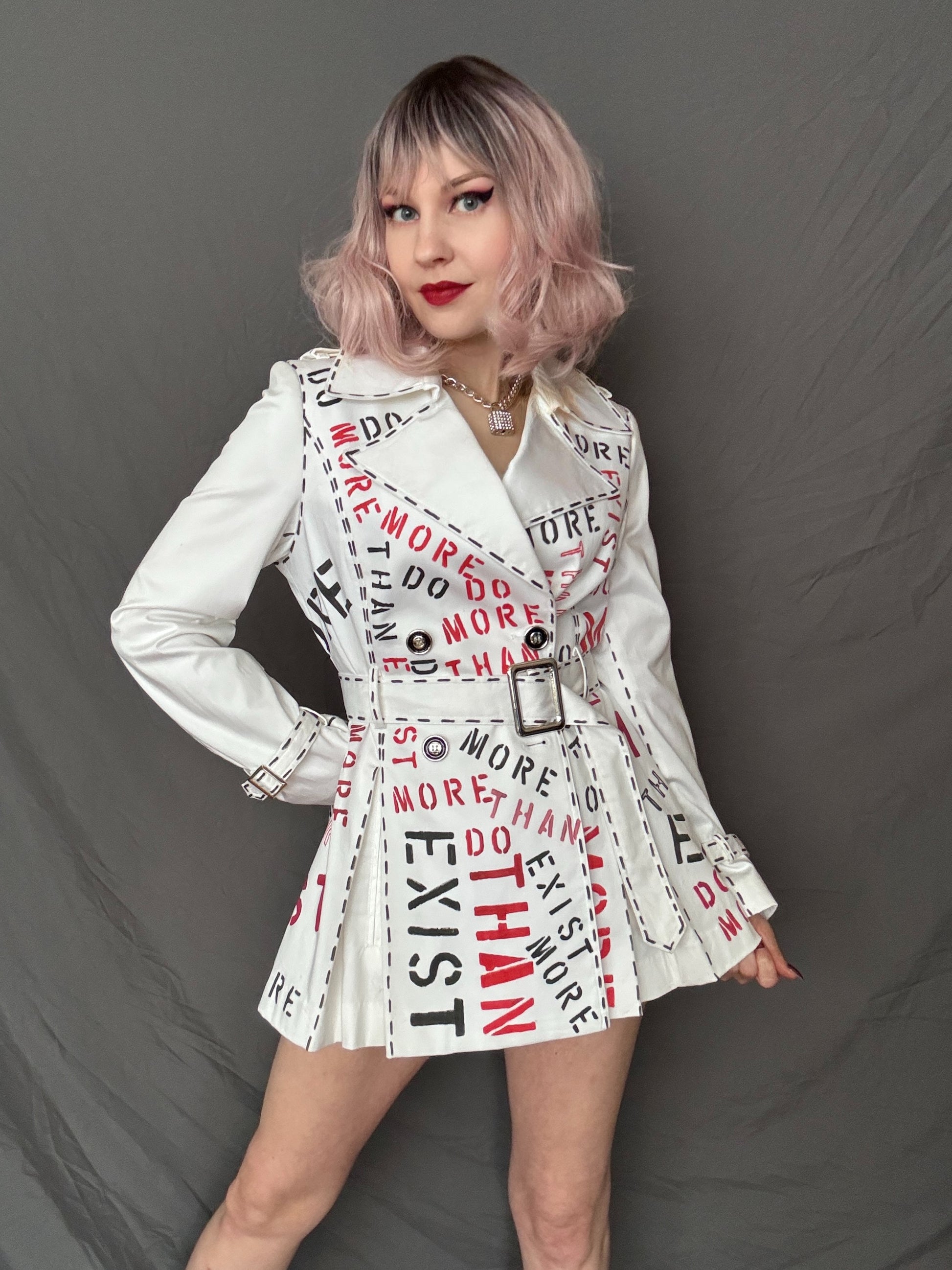 womens white bold custom trench coat