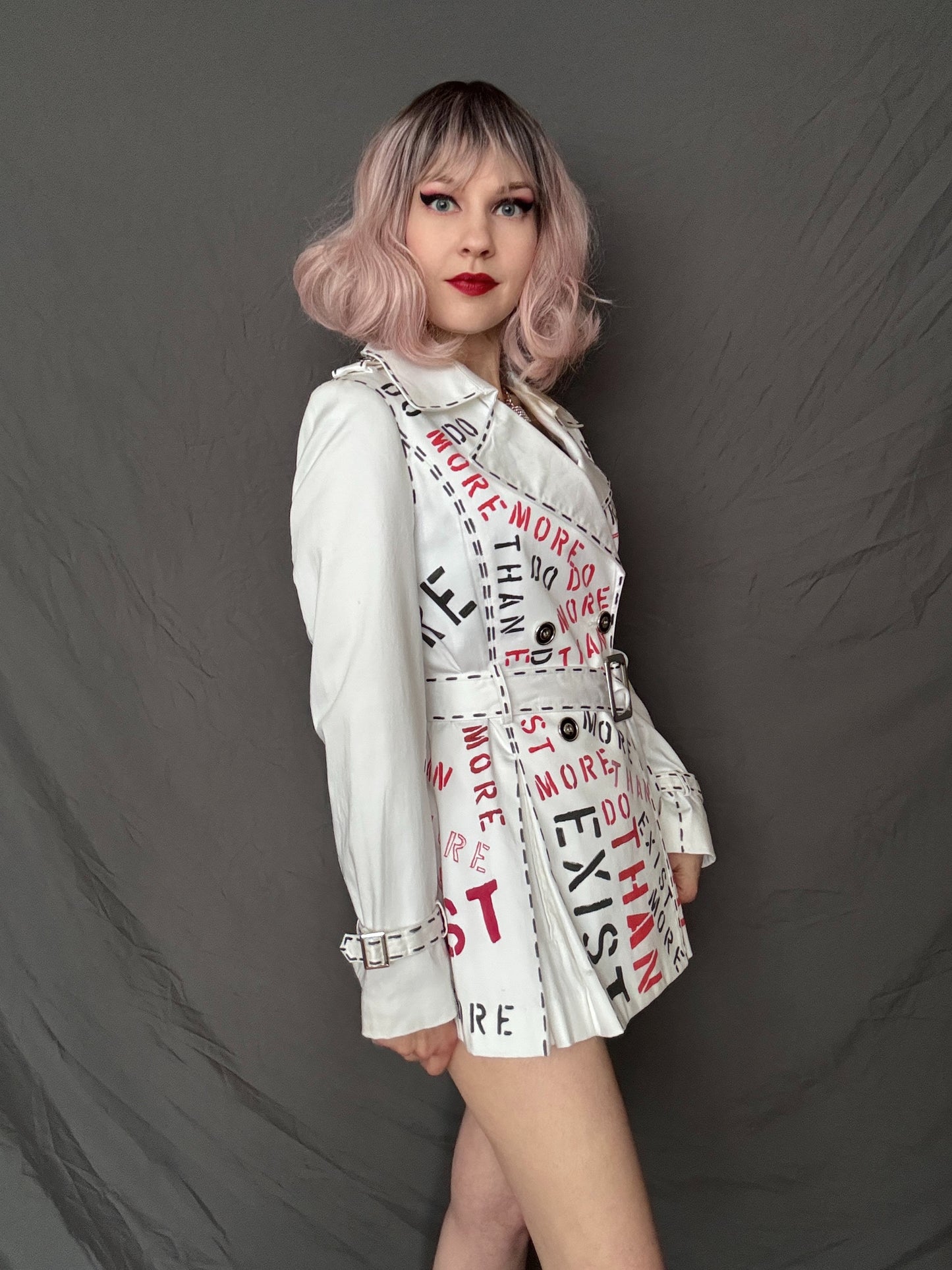 womens white bold custom trench coat