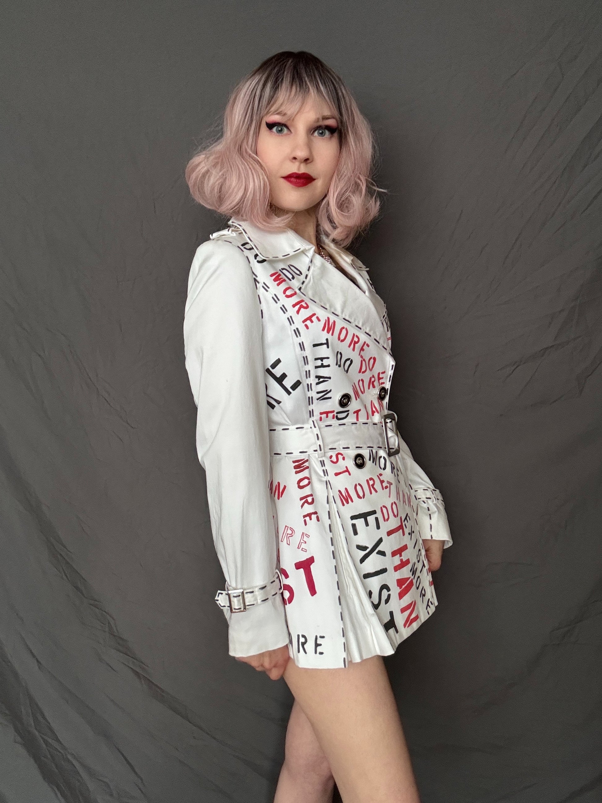 womens white bold custom trench coat