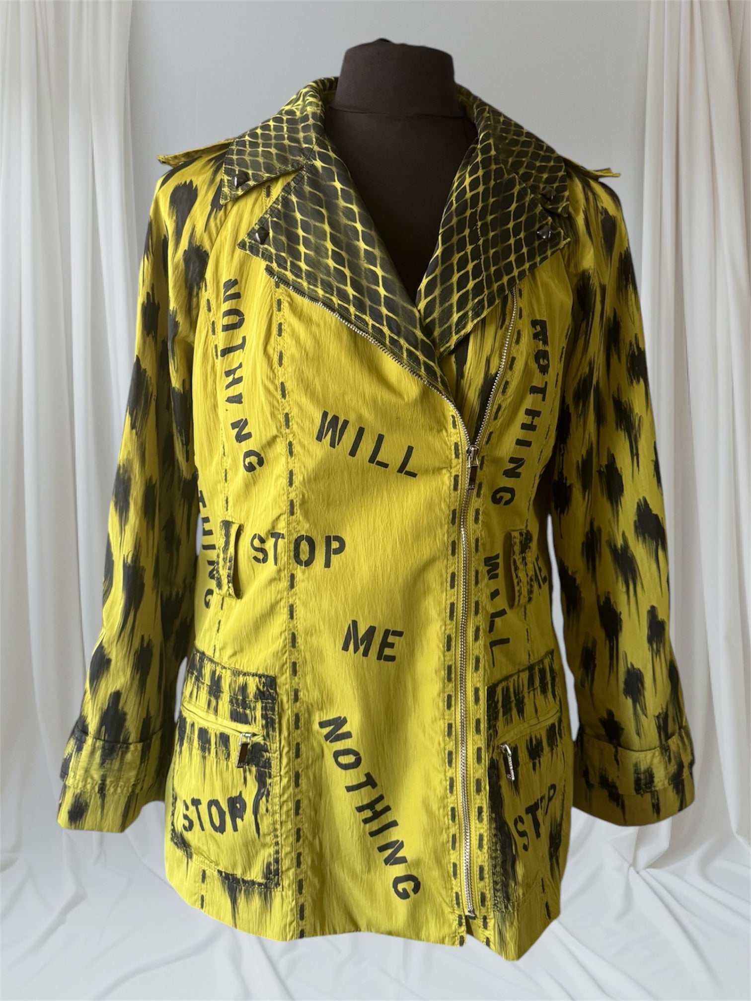 womens chartreuse upcycled punk trench coat