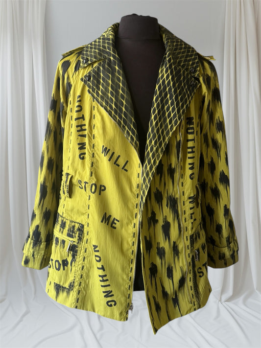 womens chartreuse upcycled punk trench coat