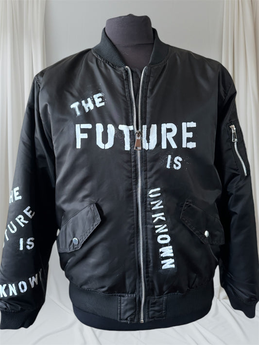THE FUTURE IS UNKNOWN Mens Bomber Jacket, Large (Custom Order in any size)