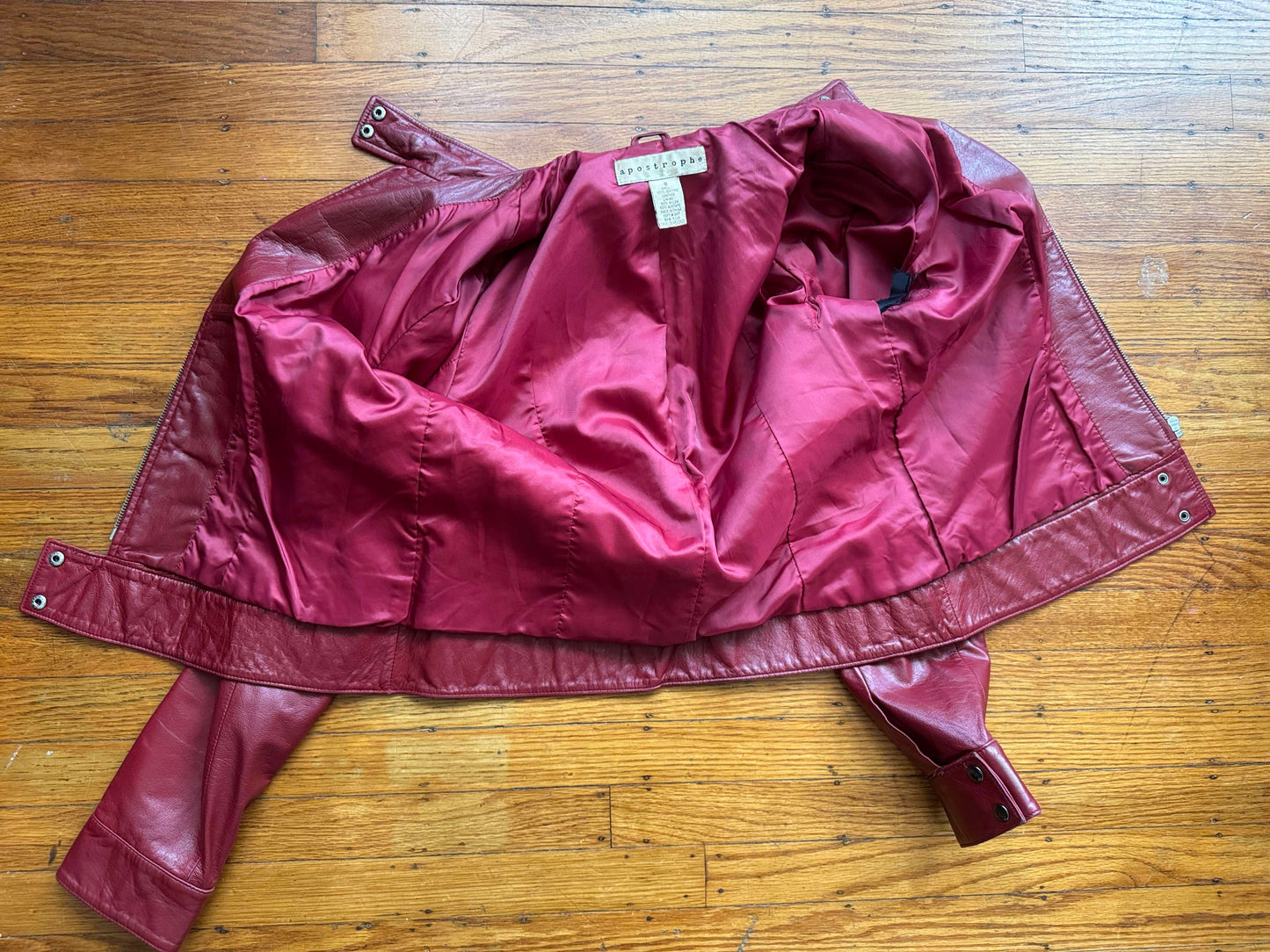 Womens's Dark Red Leather Vintage Cafe Racer Jacket, Size M