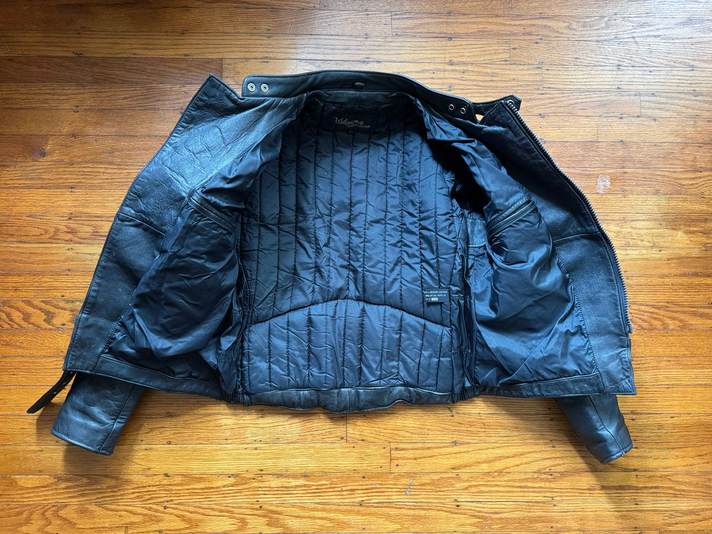 Men's Vintage Black Leather Motorcycle Jacket, 38/ S