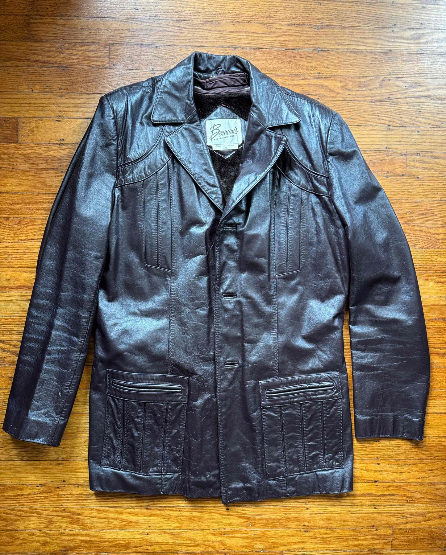 Men's 1970's Dark Brown Vintage Leather Jacket, L 42