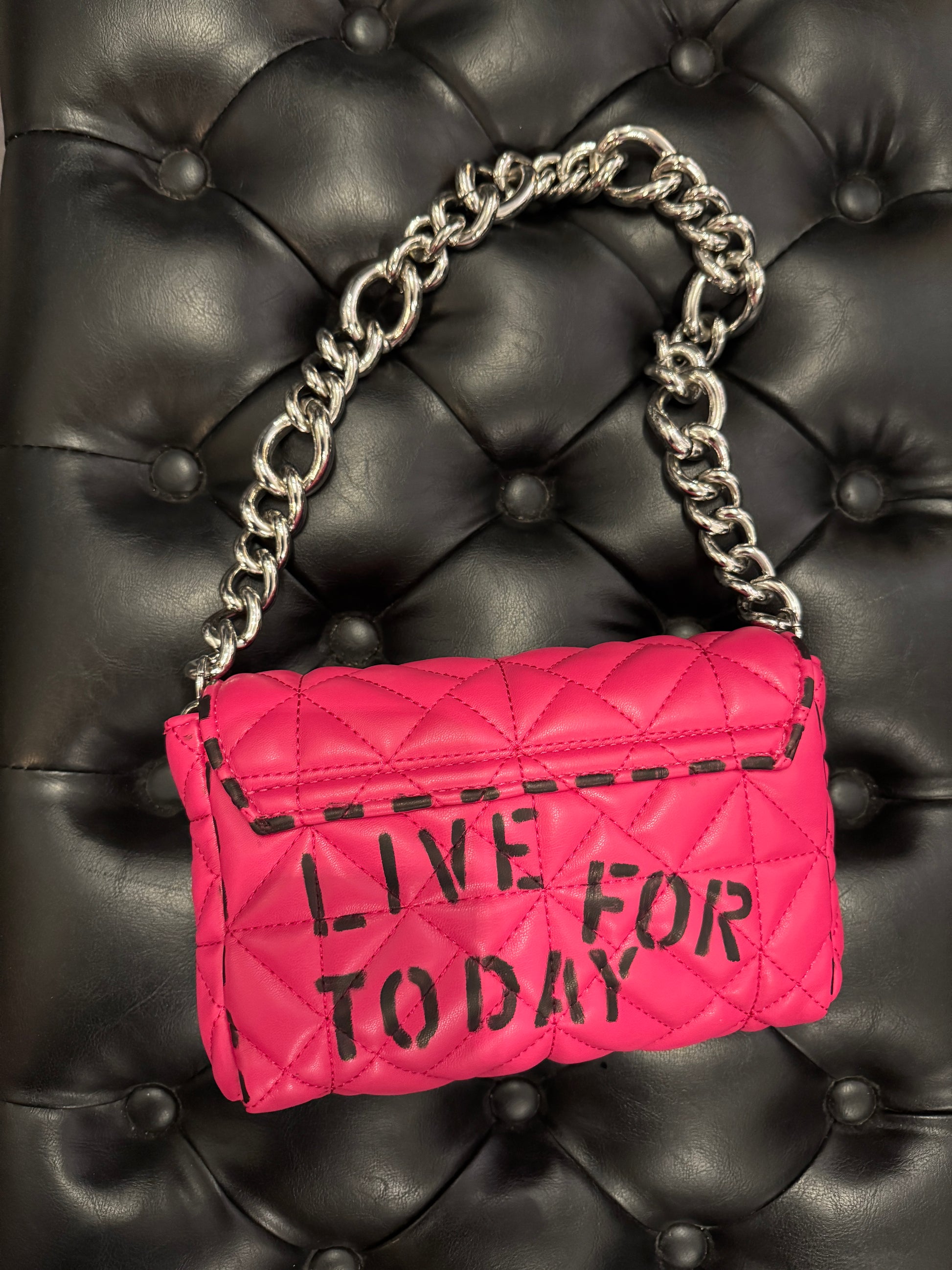Hot Pink LIVE FOR TODAY *Vegan Leather Chain Purse