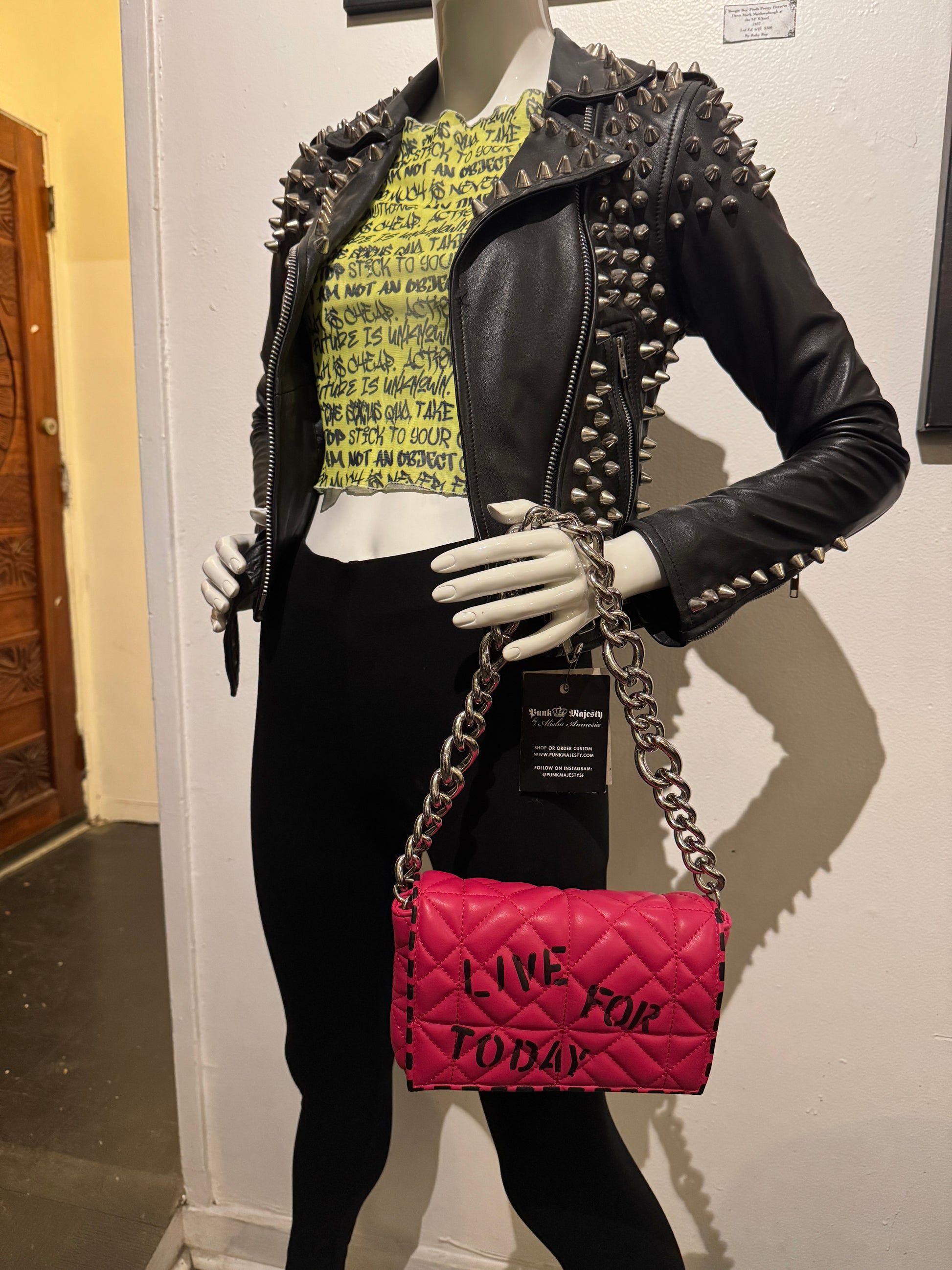 Hot Pink LIVE FOR TODAY *Vegan Leather Chain Purse
