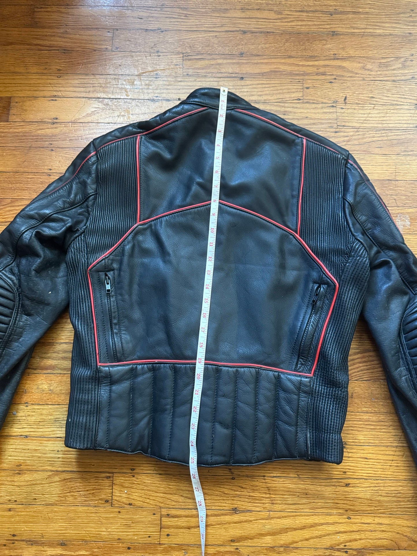 Men's Vintage Black Leather Motorcycle Jacket, M/ 40