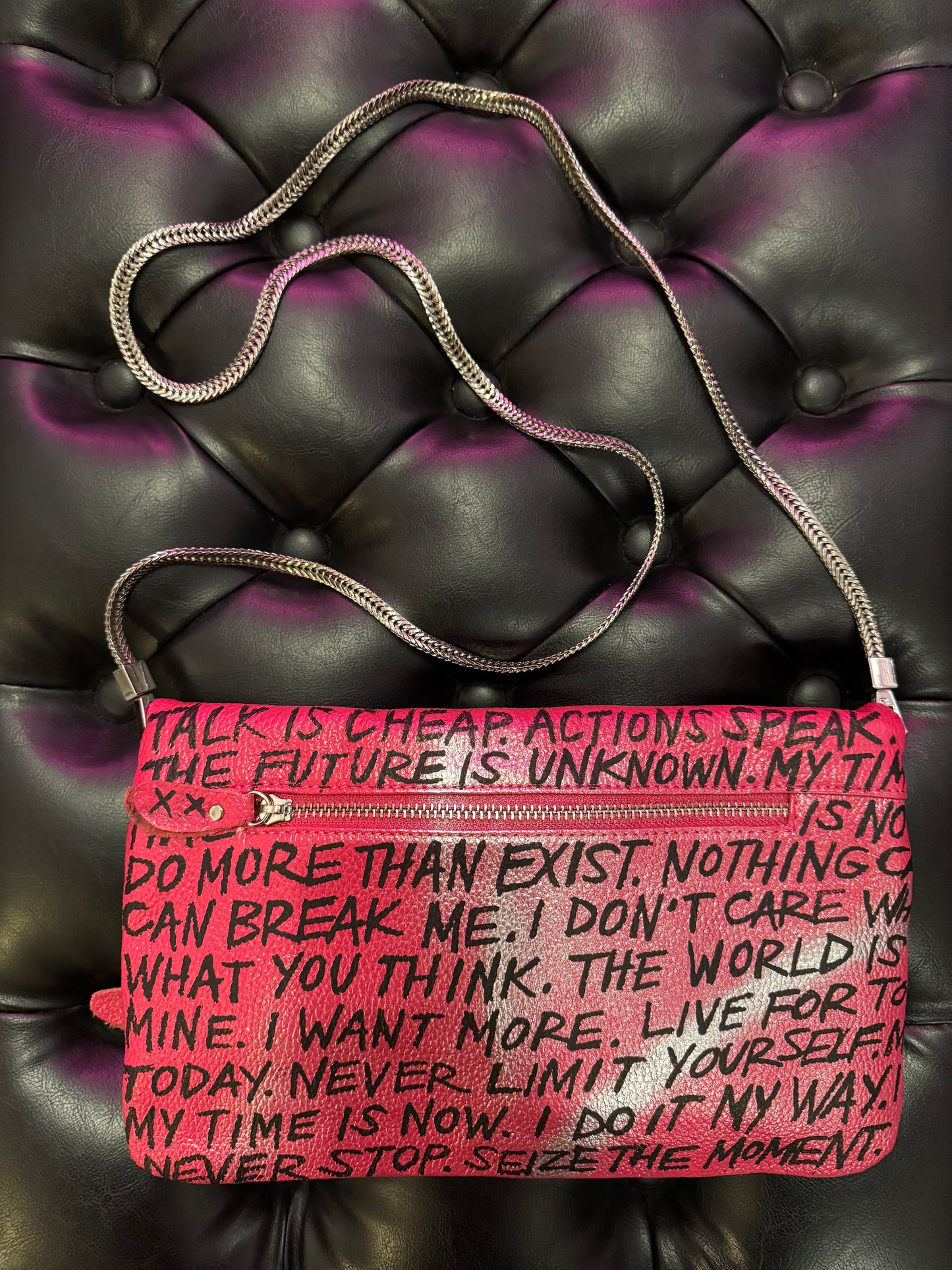 Hot Pink Empowering Statement Leather Chain Purse