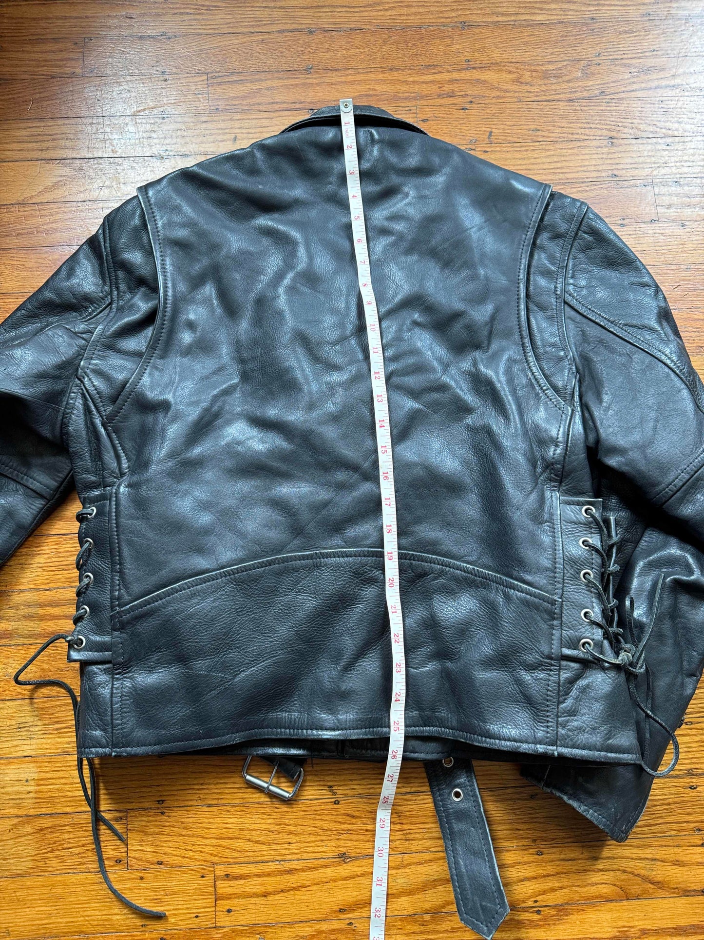 Men's Vintage Black Leather Motorcycle Jacket, L 42