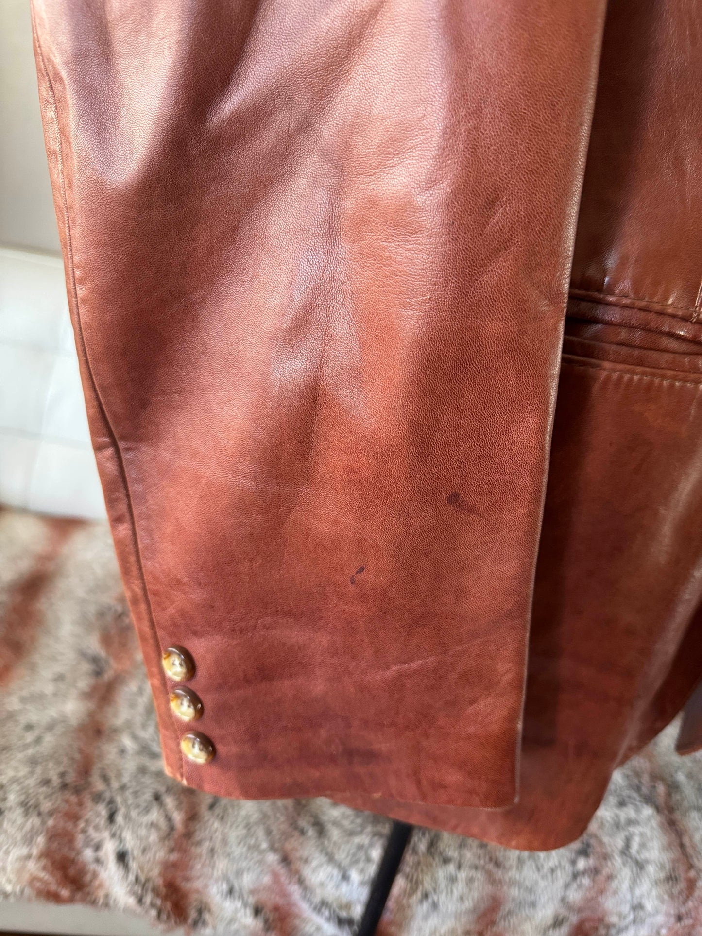 Men's 1970's Brown Leather Blazer Jacket, XL 44