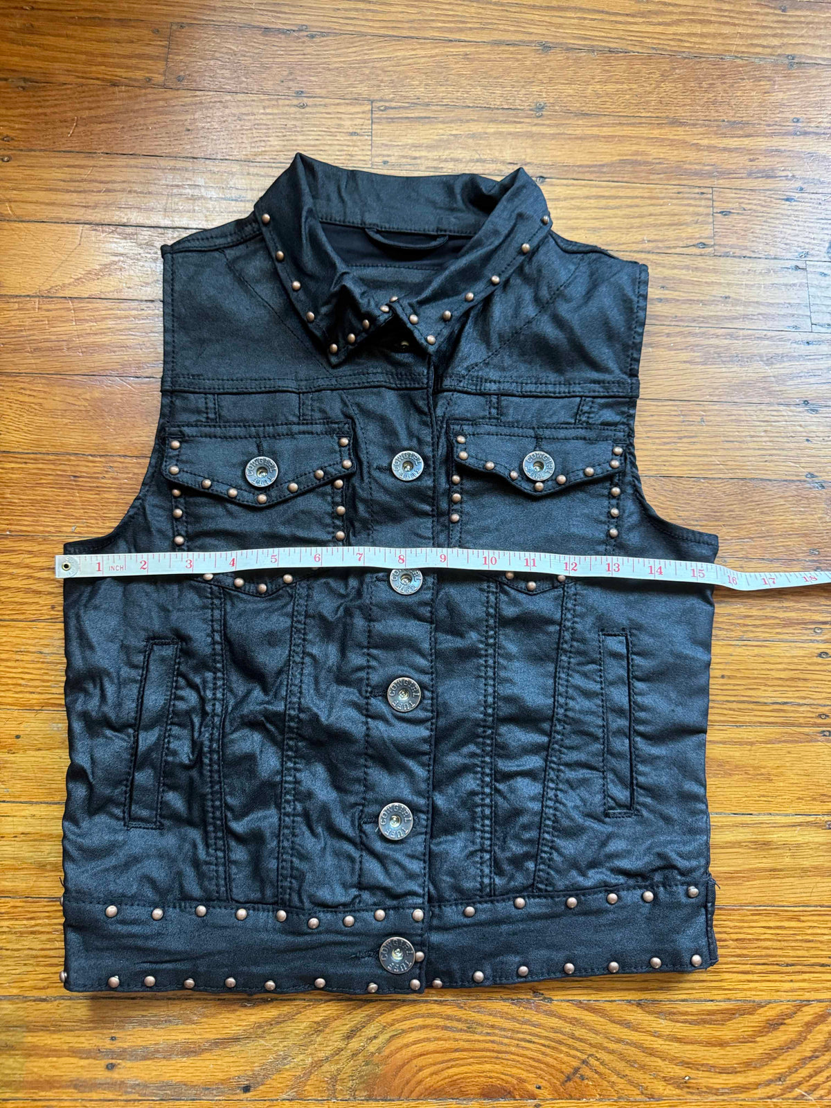 Vintage Coated Denim Studded Vest, S