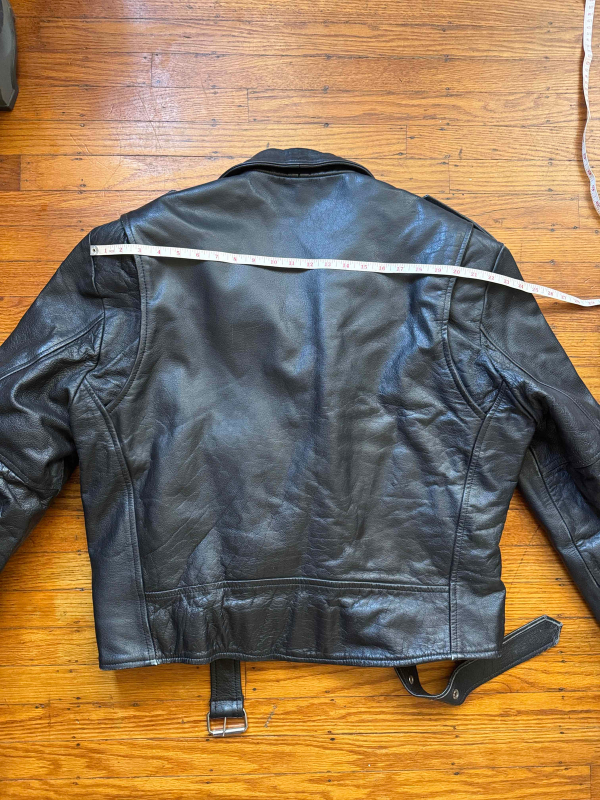 Men's Vintage Black Leather Motorcycle Jacket, XL 48