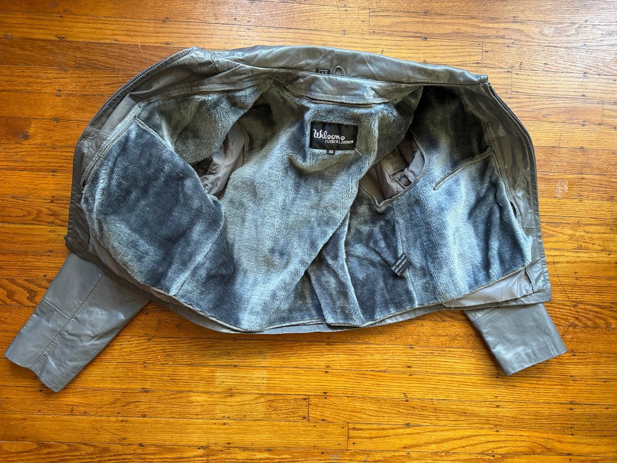 Men's 1970's Gray Vintage Leather Jacket, L 42