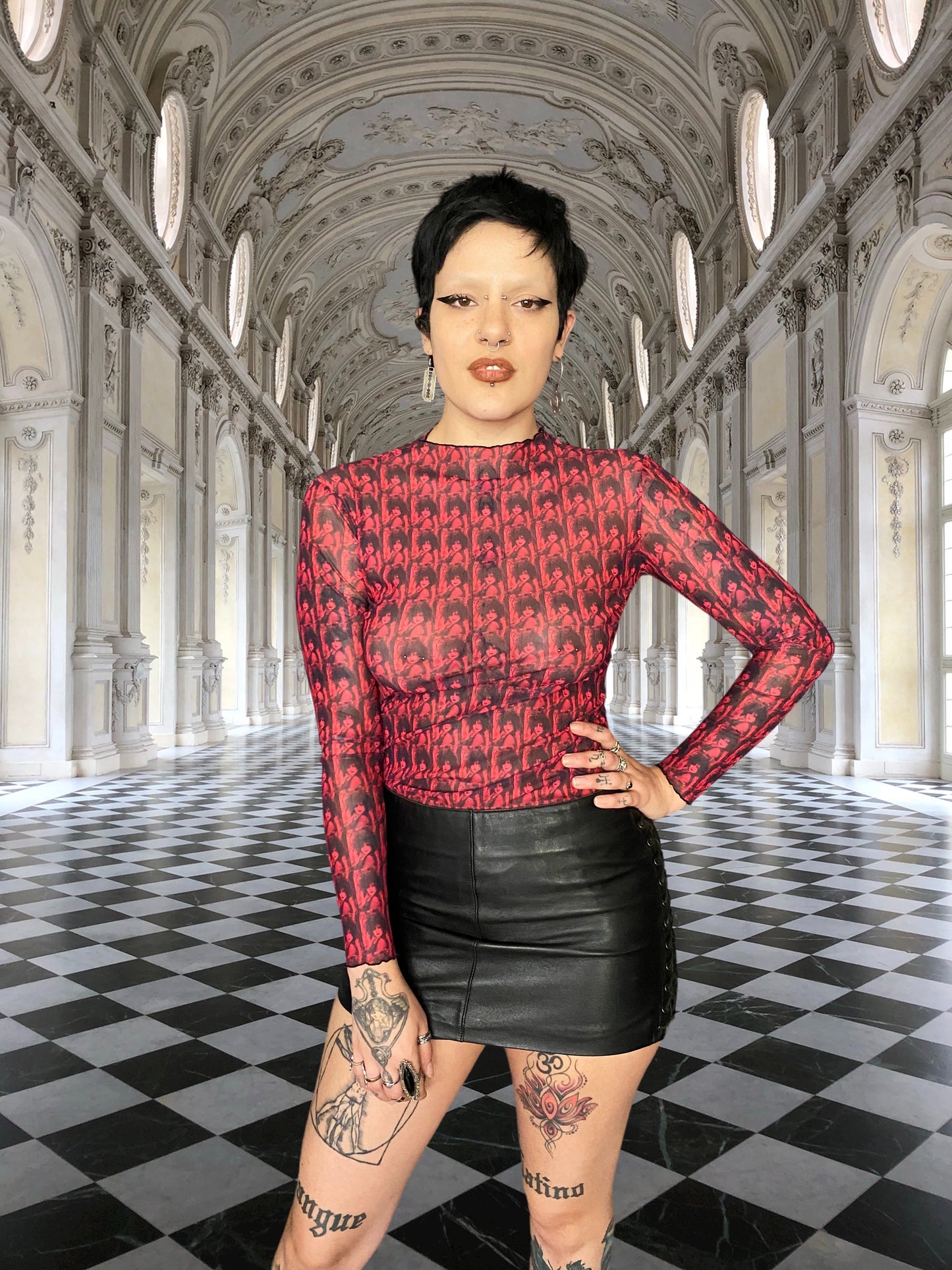 Siouxsie Red Print Mesh Top - Punk Majesty Streetwear