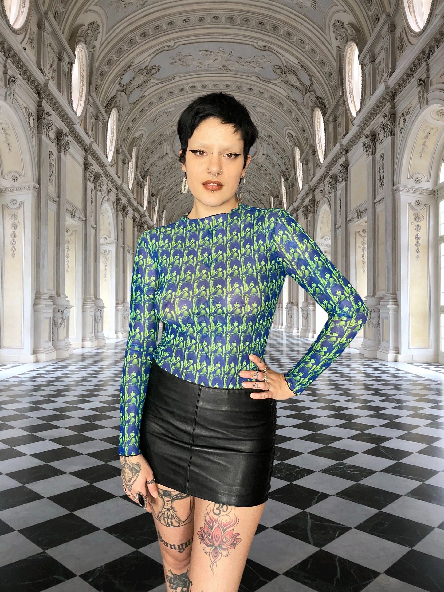 Siouxsie Peacock Print Mesh Top - Punk Majesty Streetwear