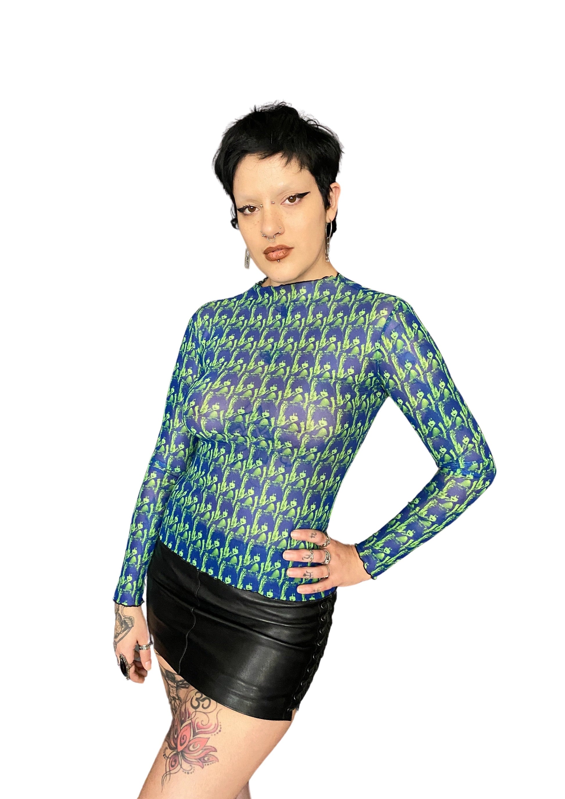 Siouxsie Peacock Print Mesh Top - Punk Majesty Streetwear