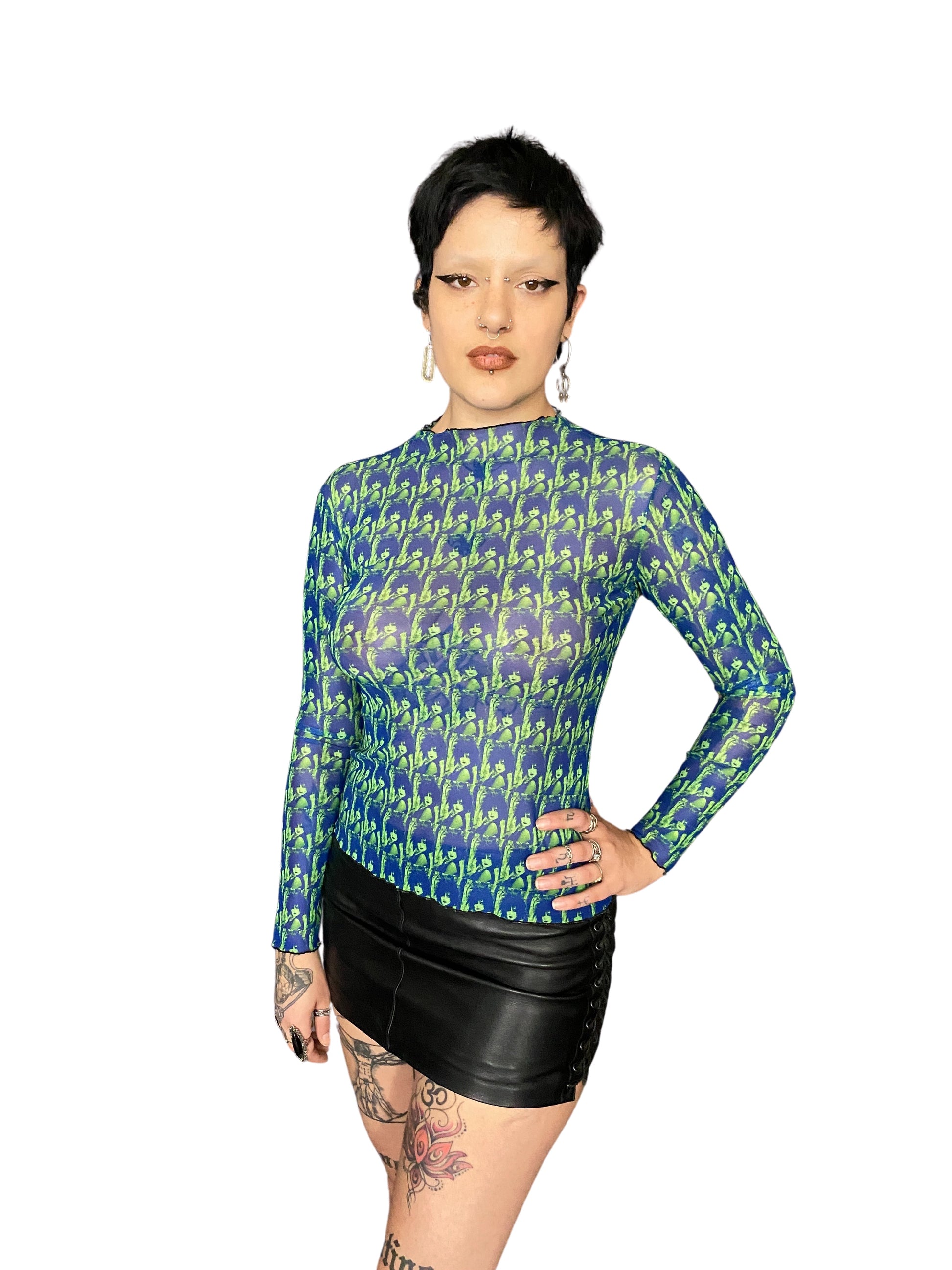 Siouxsie Peacock Print Mesh Top - Punk Majesty Streetwear