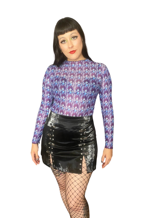 Siouxsie Lavender Print Mesh Top - Punk Majesty Streetwear