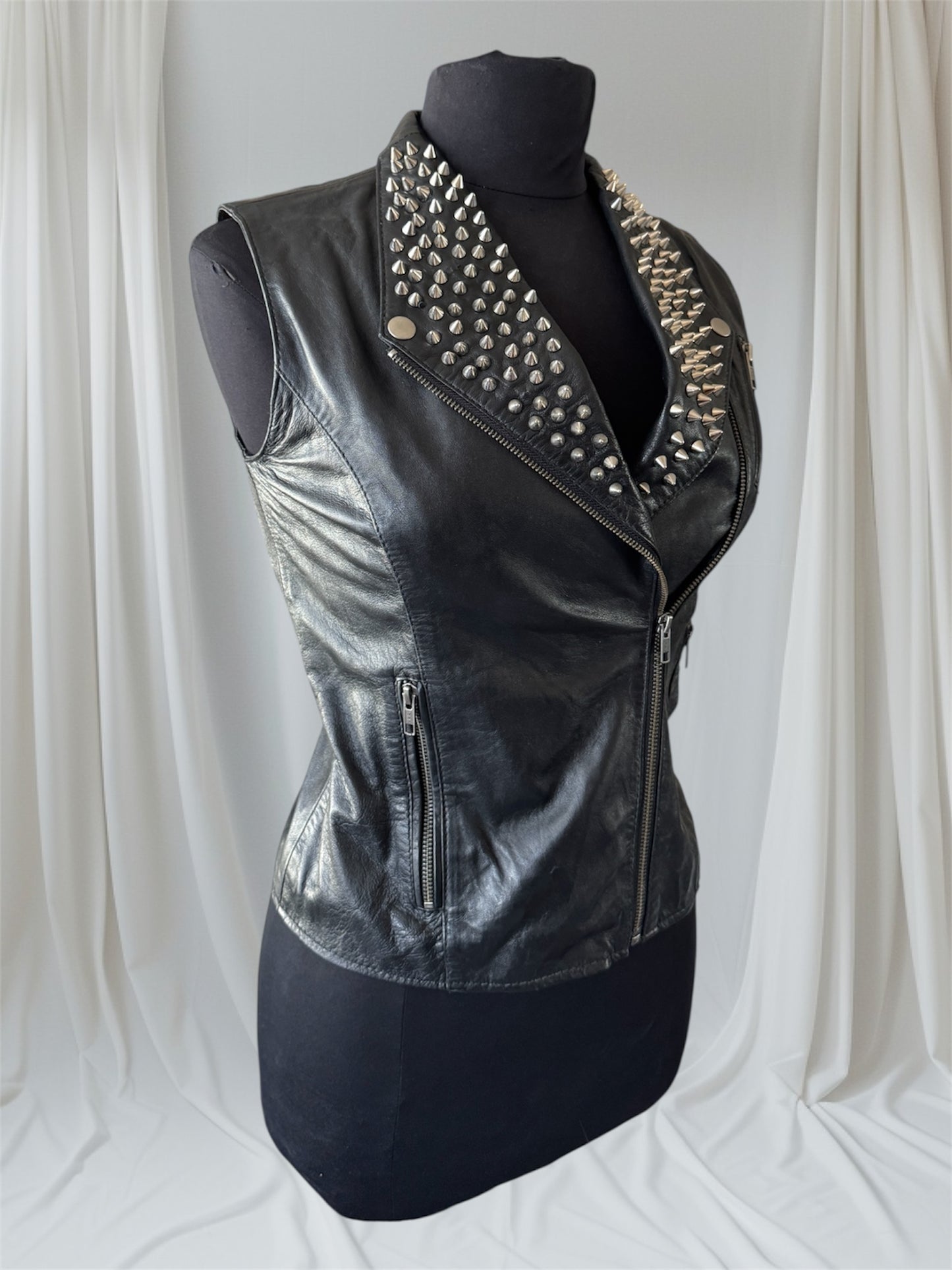 Spiked Spiked Leather Punk Vest, Small