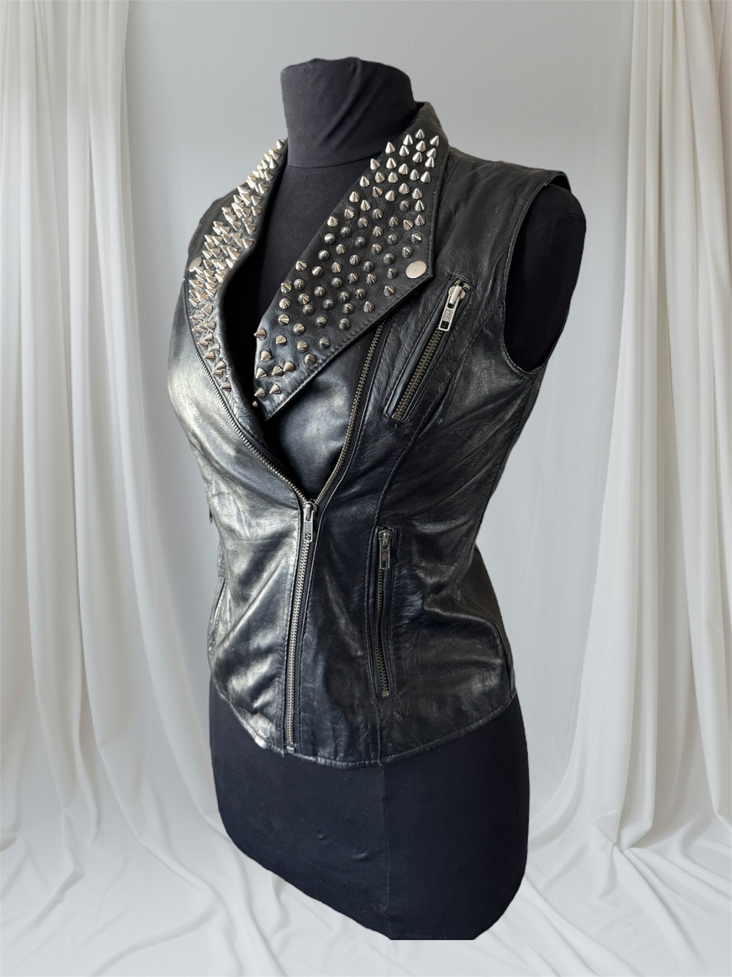 Spiked Spiked Leather Punk Vest, Small