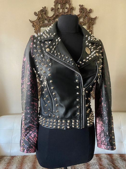 Custom Order Black & Red Distressed Union Jack Respect Sheep Leather Jacket S-3XL - Punk Majesty Streetwear