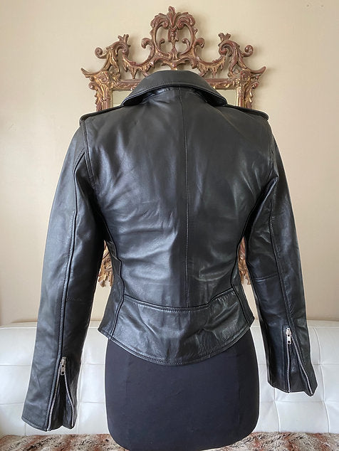 Women's Lambskin Lightweight Leather Biker with Epaulettes & Belt, XS-4XL