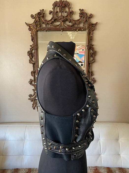 Black Spiked Studded Leather Punk Vest, M - Punk Majesty Streetwear