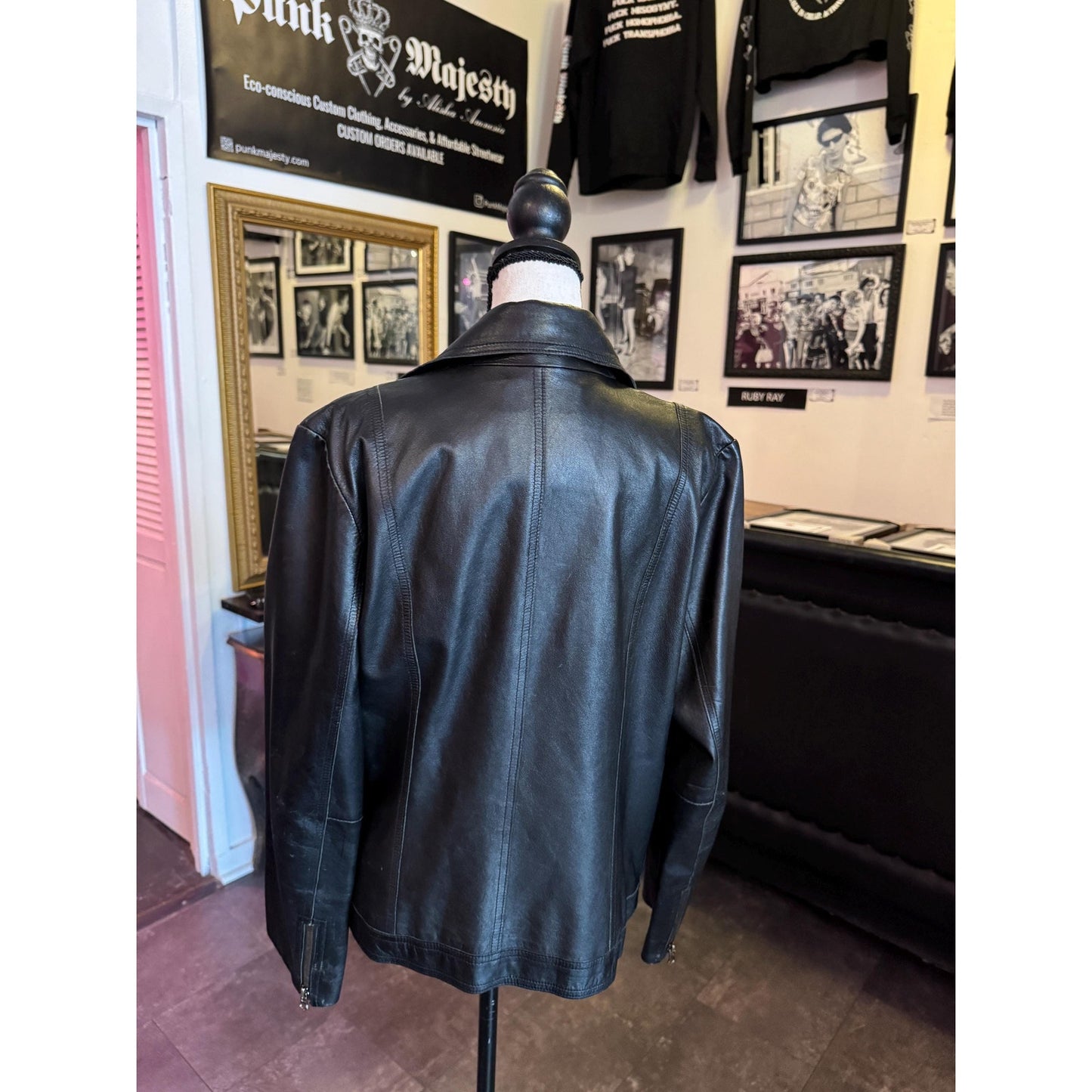 Women's Leather Motorcycle Jacket, Medium