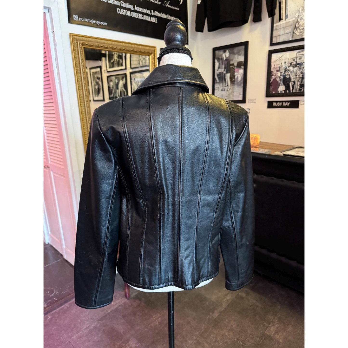 Women's Leather Motorcycle Jacket, Medium