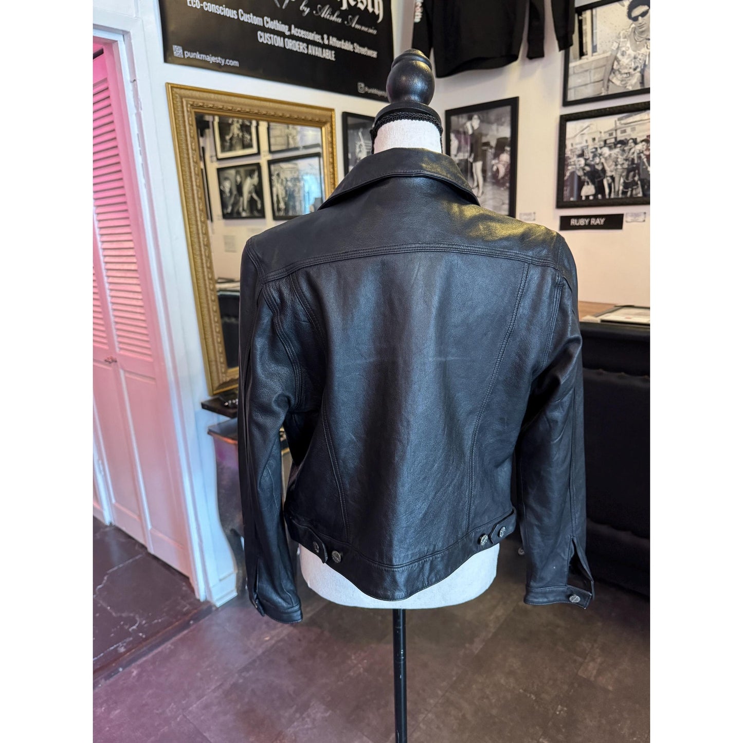 Women's Leather Trucker Style Jacket, Large