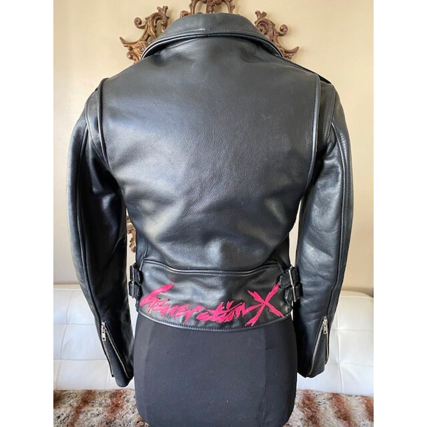 Women's Black Leather Motorcycle Jacket, Small- Generation X