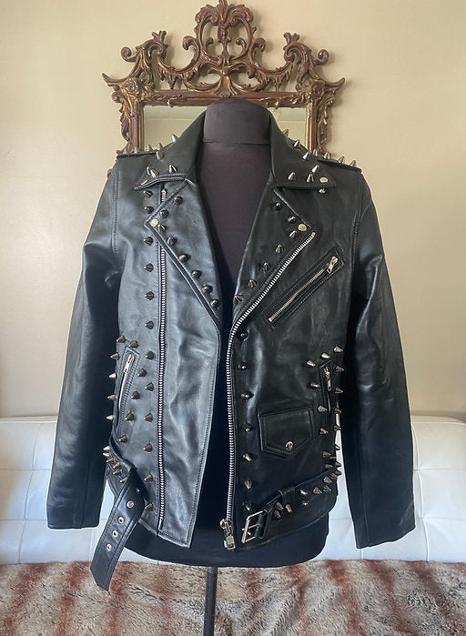 mens black leather motorcycle jacket with studs