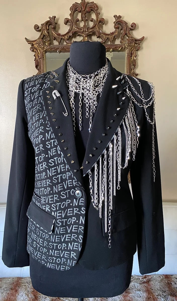 NEVER STOP Women's Suit Jacket w Chains Size S/ 4-6 - Punk Majesty Streetwear