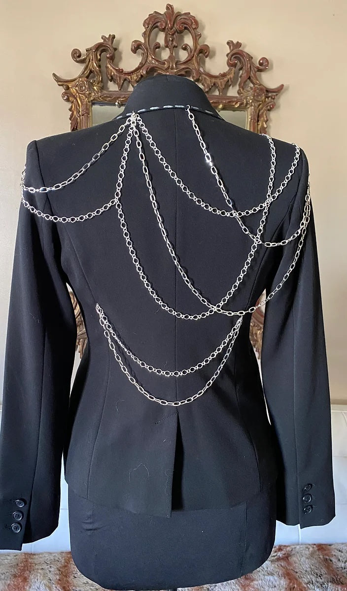 NEVER STOP Women's Suit Jacket w Chains Size S/ 4-6 - Punk Majesty Streetwear