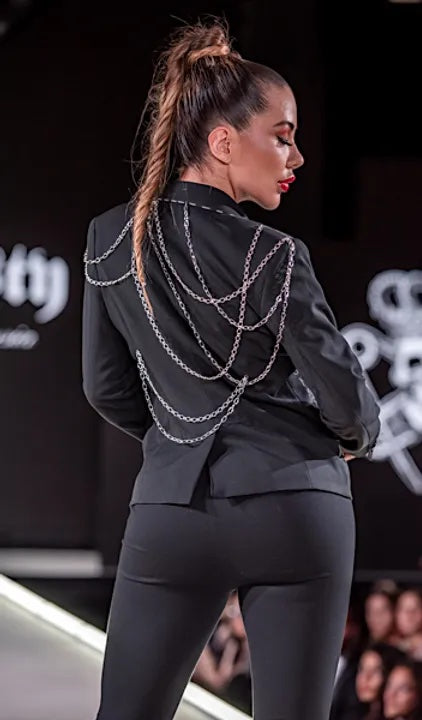 NEVER STOP Women's Suit Jacket w Chains Size S/ 4-6 - Punk Majesty Streetwear