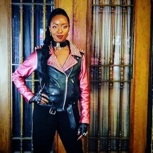 Red Metallic Studded Cow Leather Motorcycle Jacket, New, XS - Punk Majesty Streetwear