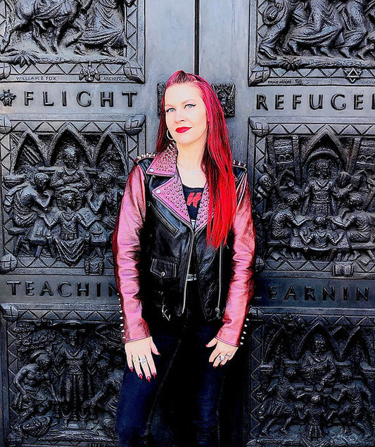 red metallic punk jacket