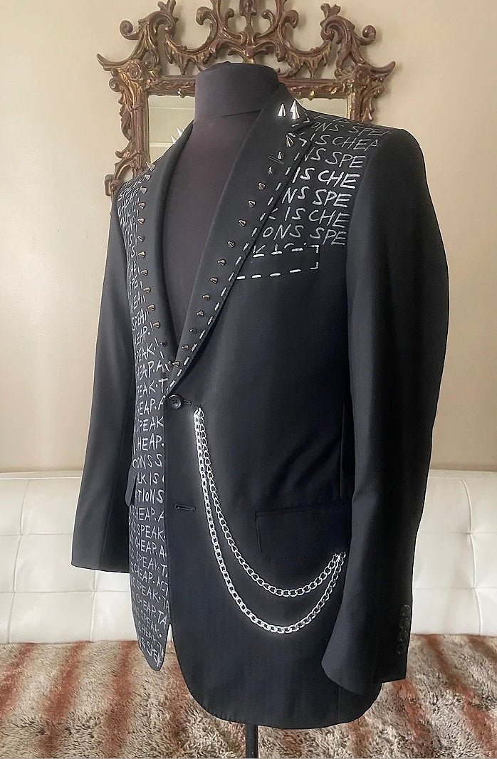 TALK IS CHEAP. ACTIONS SPEAK Size 38-39 Mens Suit Jacket - Punk Majesty Streetwear